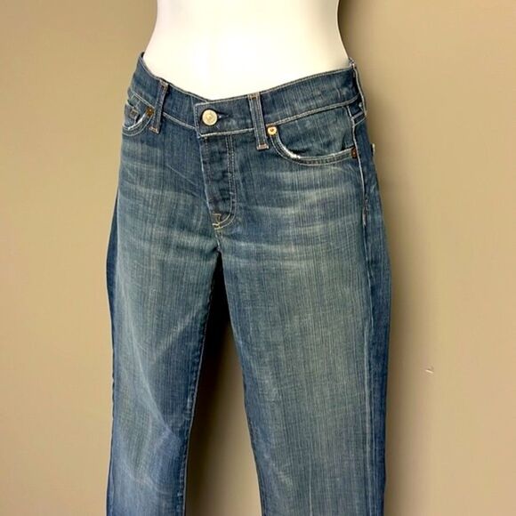 7 for all of Mankind Distressed and Frayed Boycut Button Fly Jeans- Size 27 - Picture 4 of 16
